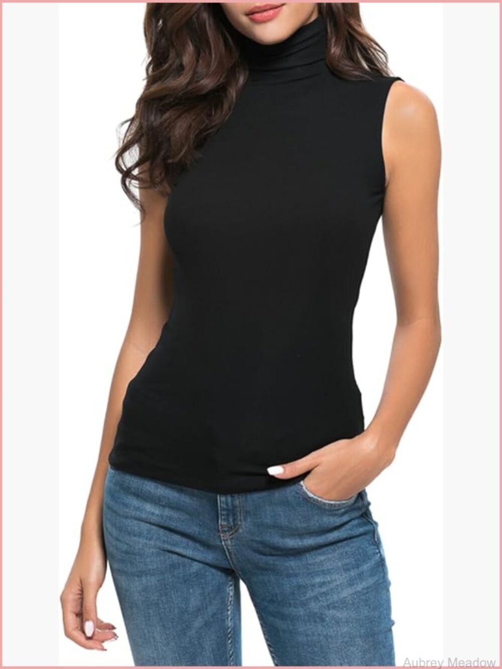 Sleeveless Mock Turtleneck Tank Top Slim Fit Stretchy Layering Tee